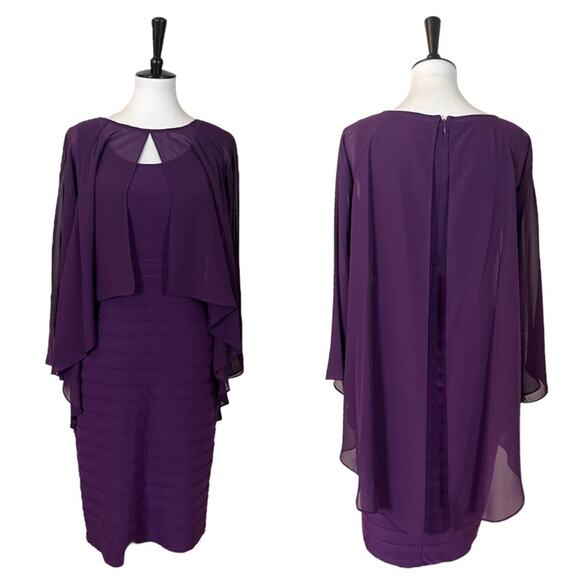 Adrianna Papell NEW Poncho Banded Dress Cocktail Tiered Chiffon Women’s Size 8 - Picture 14 of 14